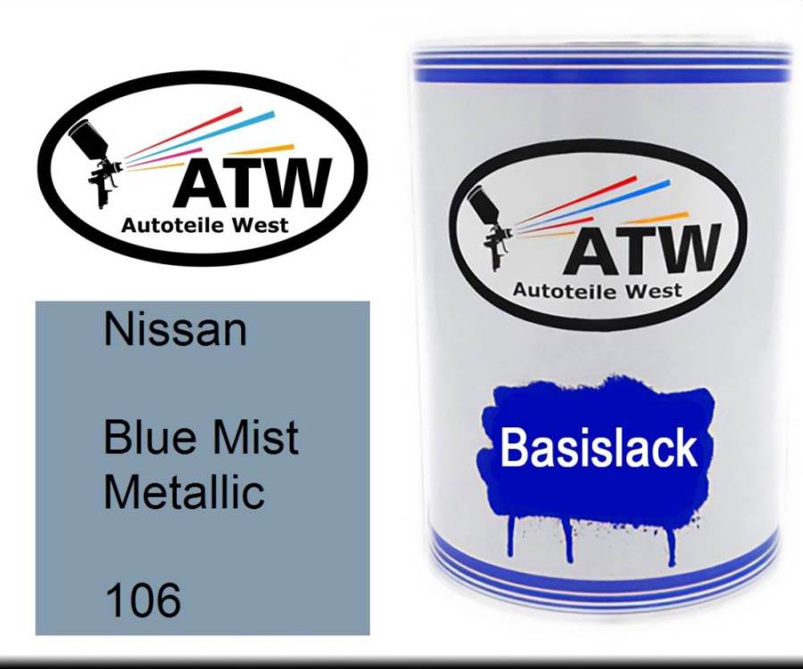 Nissan, Blue Mist Metallic, 106: 500ml Lackdose, von ATW Autoteile West.